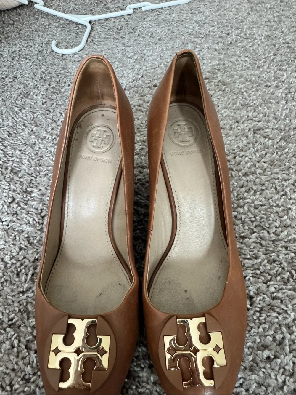 Tory Burch Tan Leather Logo Ballet Wedges